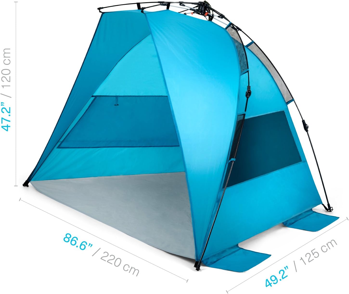 Blue Pacific Breeze Easy Setup Beach Tent with mesh ventilation windows and quick-setup frame